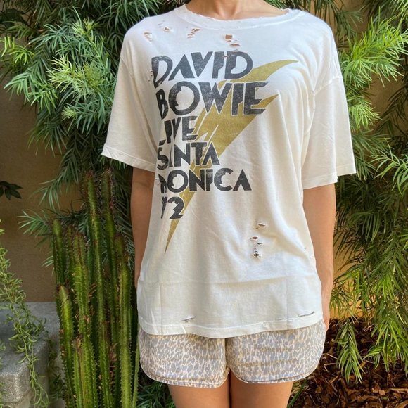 David Bowie Live Santa Monica '72 Light Cream crewneck T-shirt Size M - Picture 1 of 4